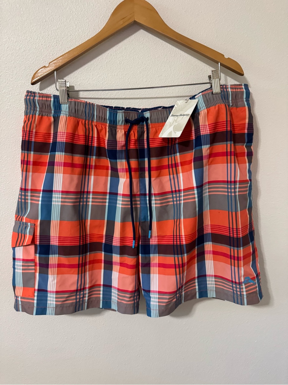 Tommy Bahama Naples Riviera Madras 6” Swim Trunks Orange Blue Mesh Lined NWT-XXL